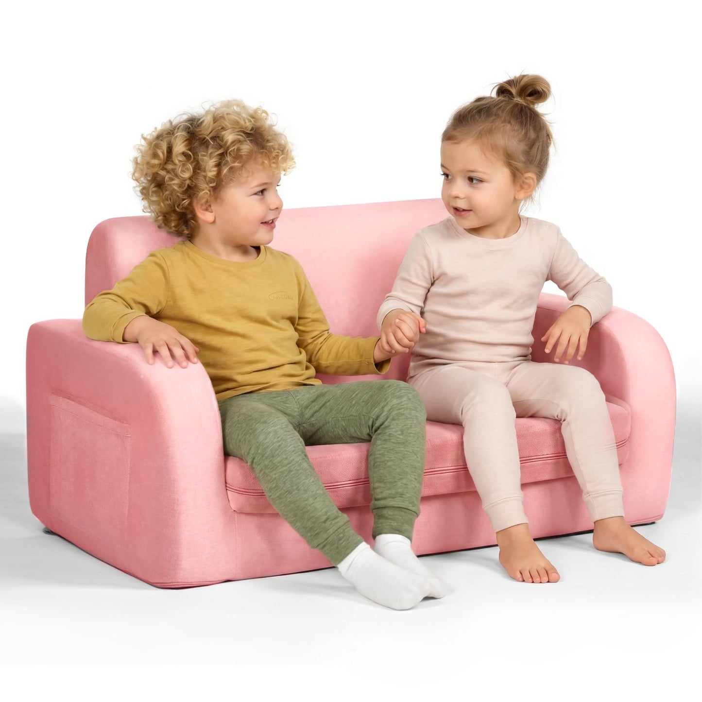 little dove 3-in-1 Extra Wide Convertible Kids Couch, Flip Open Kid Sofa, Machine-Washable Kid Couch for Girls, Kids Sofa for Fun Playtime, Pink