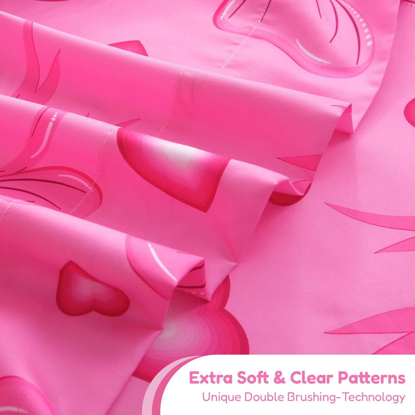 Softan Kids Twin Sheets Set, 3 Piece Heart Bow Bedding Set for Girls, Soft Breathable Microfiber with 15" Deep Pocket, Fitted Flat Sheet & Pillowcase
