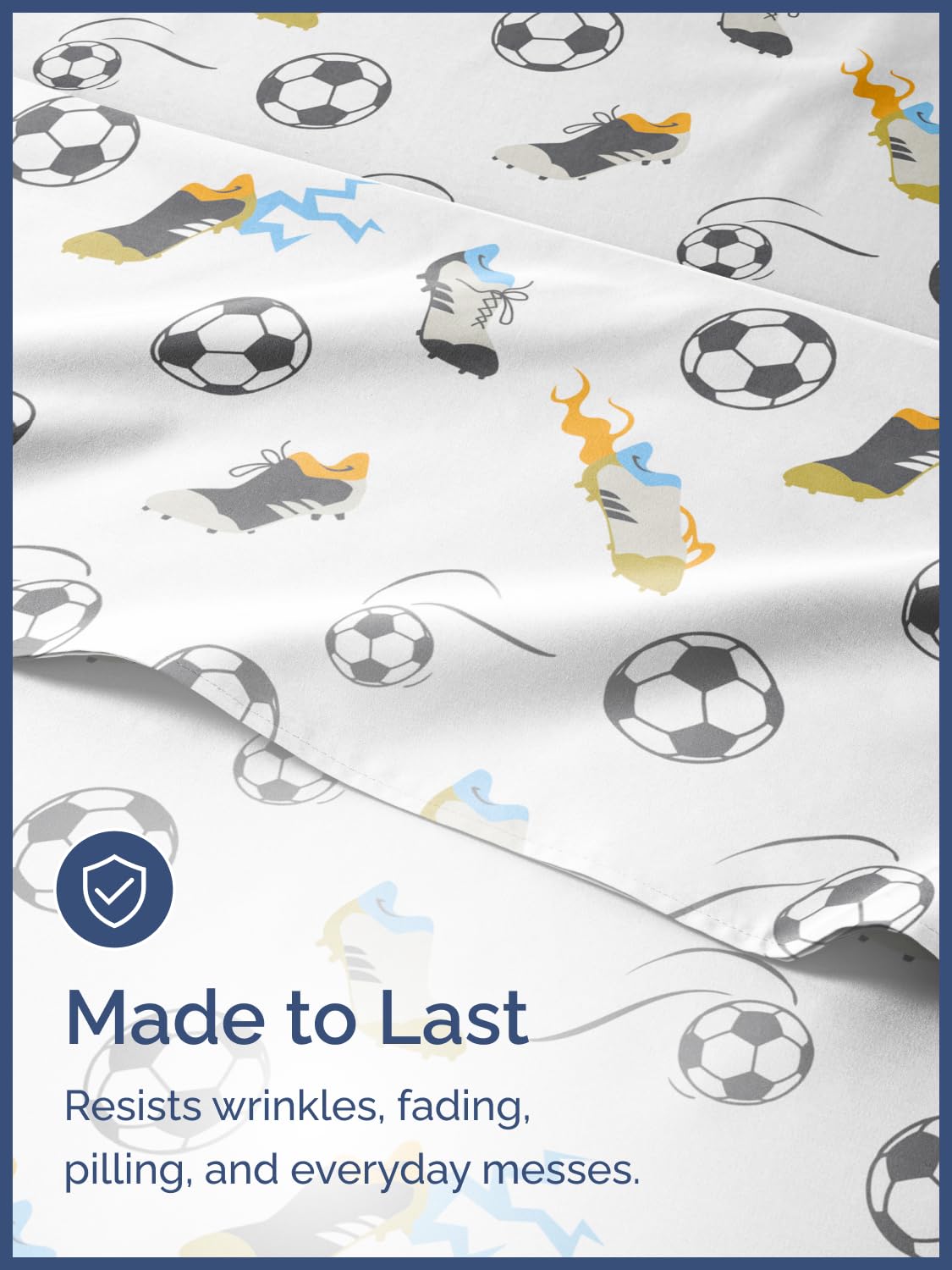 Kids Queen Size Bed Sheet Set - 4 Piece Kids Loft Bed Sheets - Soccer Sport Theme bedding - Soft, Cute and Cozy - Breathable and Machine Washable - Football Bed Set for Boys, Girls, Teens & Toddlers