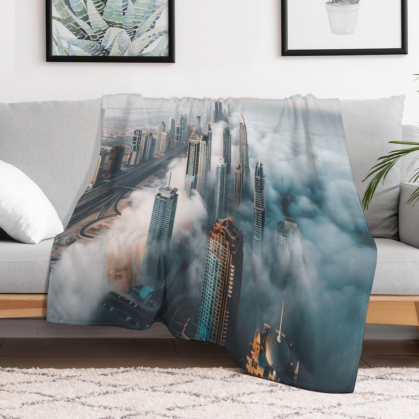 TOWINSFB Cityscape High Building Throw Blanket, Fuzzy Lightweight Soft Cozy Warm Modern Skyscraper Construct Cloud Flannel Blanket for Couch Sofa- 30"x40"