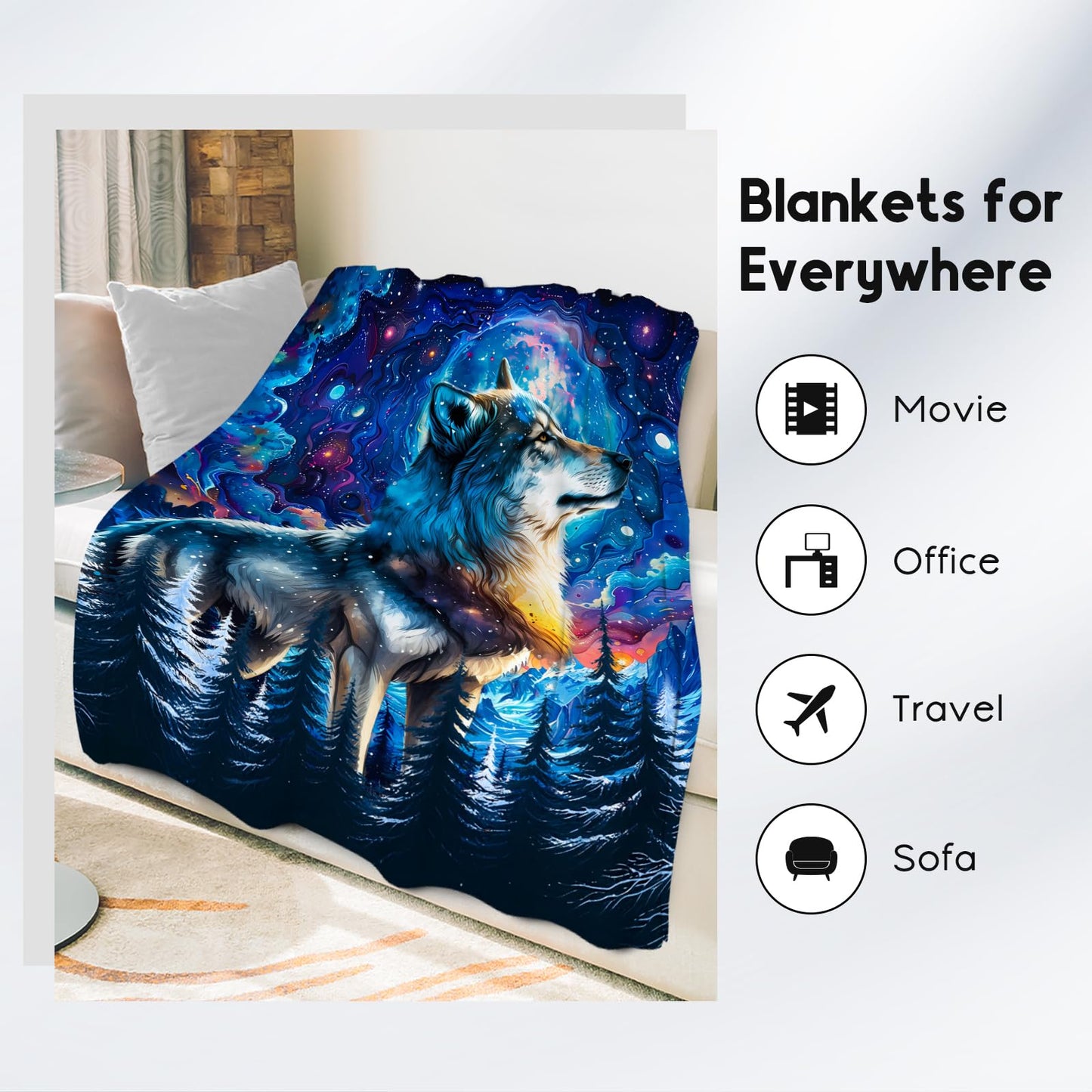 Boys Blanket Wolf Blankets Gifts for Kids - Flannel Soft Cool Throws for Office, Sofa - 30"x40"