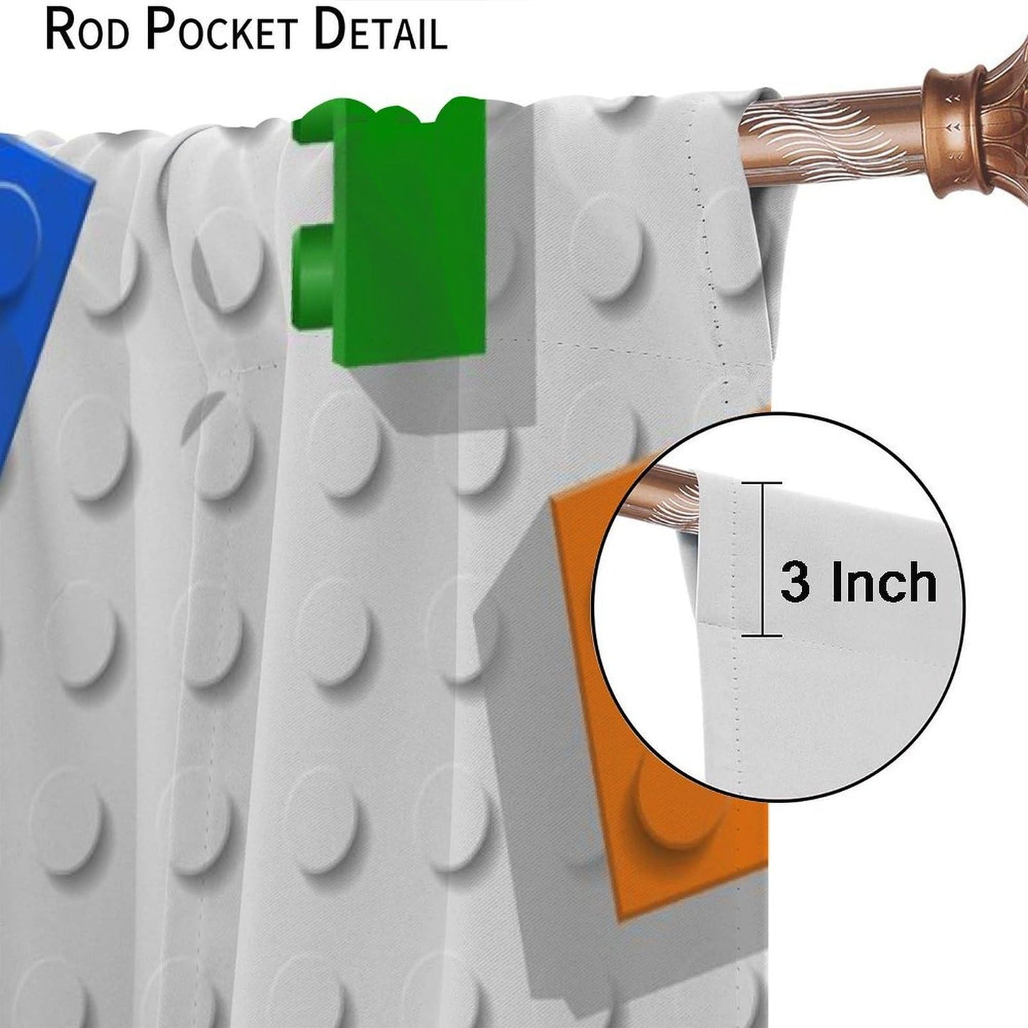 AAVEUP Building Blocks Curtains,Abstract Colorful Geometric Brick Constructor Toy Children's Puzzle Windows Treatments Rod Pocket Drapes for Nursery Baby Living Room Bedroom 42x44.5in（No Blackout）