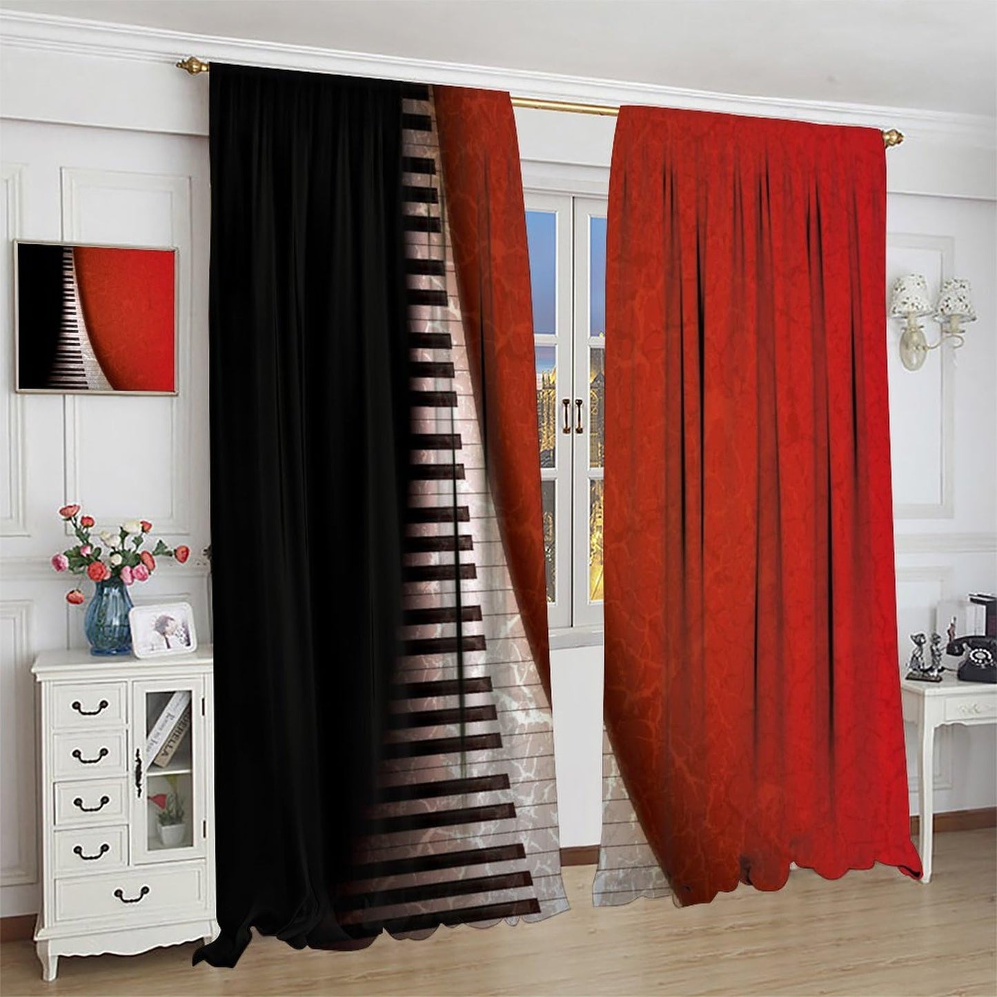 Music Curtains,for Kids Room,Musical Notes Piano Key Pattern Drapes Window 2 Panel Rod Pocket Curtain for Boys Room Bedroom Living Room Decor 41" W X 45" L 30%