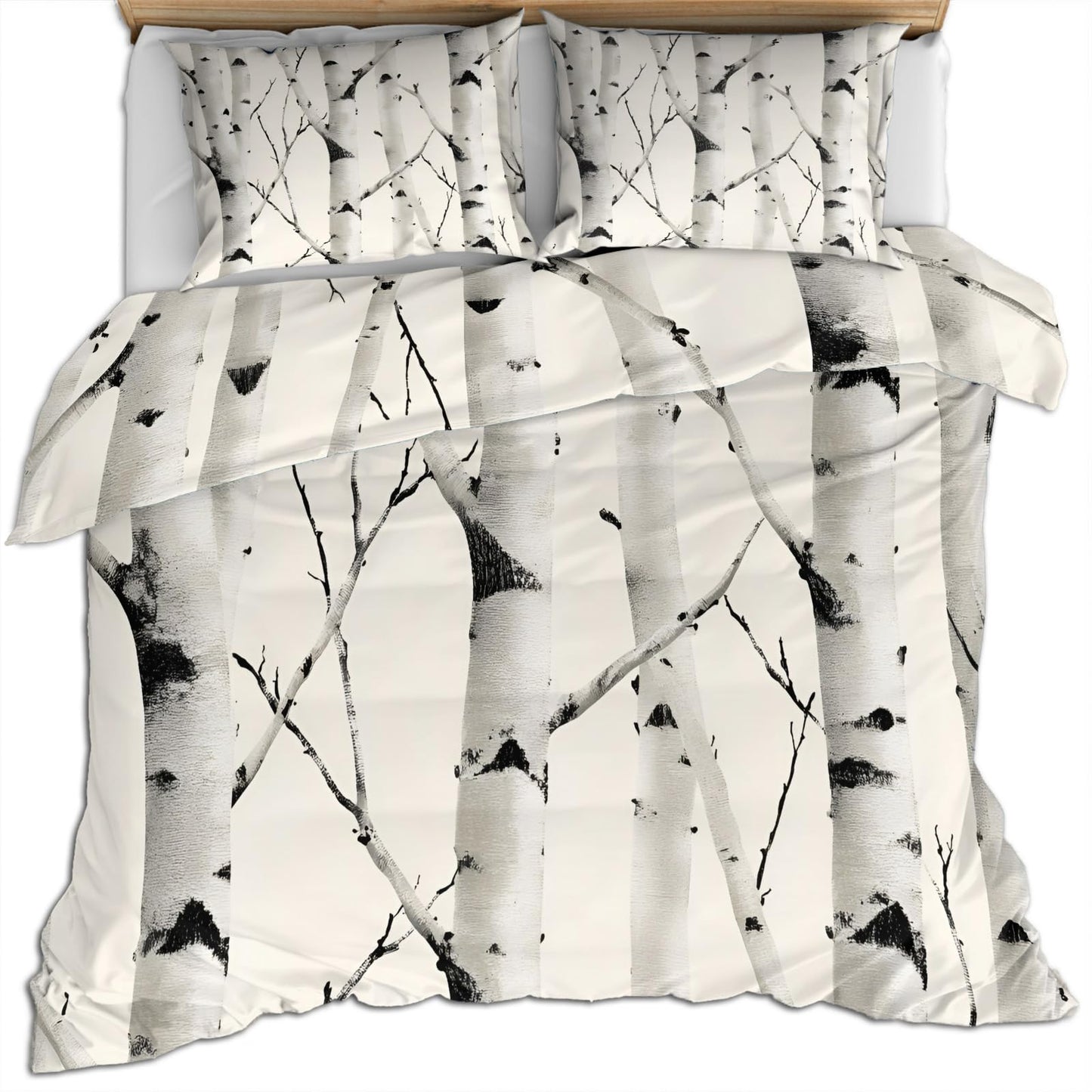 QINYUN Birch Tree Duvet Cover Oversized King Size, Forest Bedding Set 3 Piece, Forest Seasonal Nature Woodland Comforter Cover 120x98 and 2 Pillow Sham with Zipper Closure
