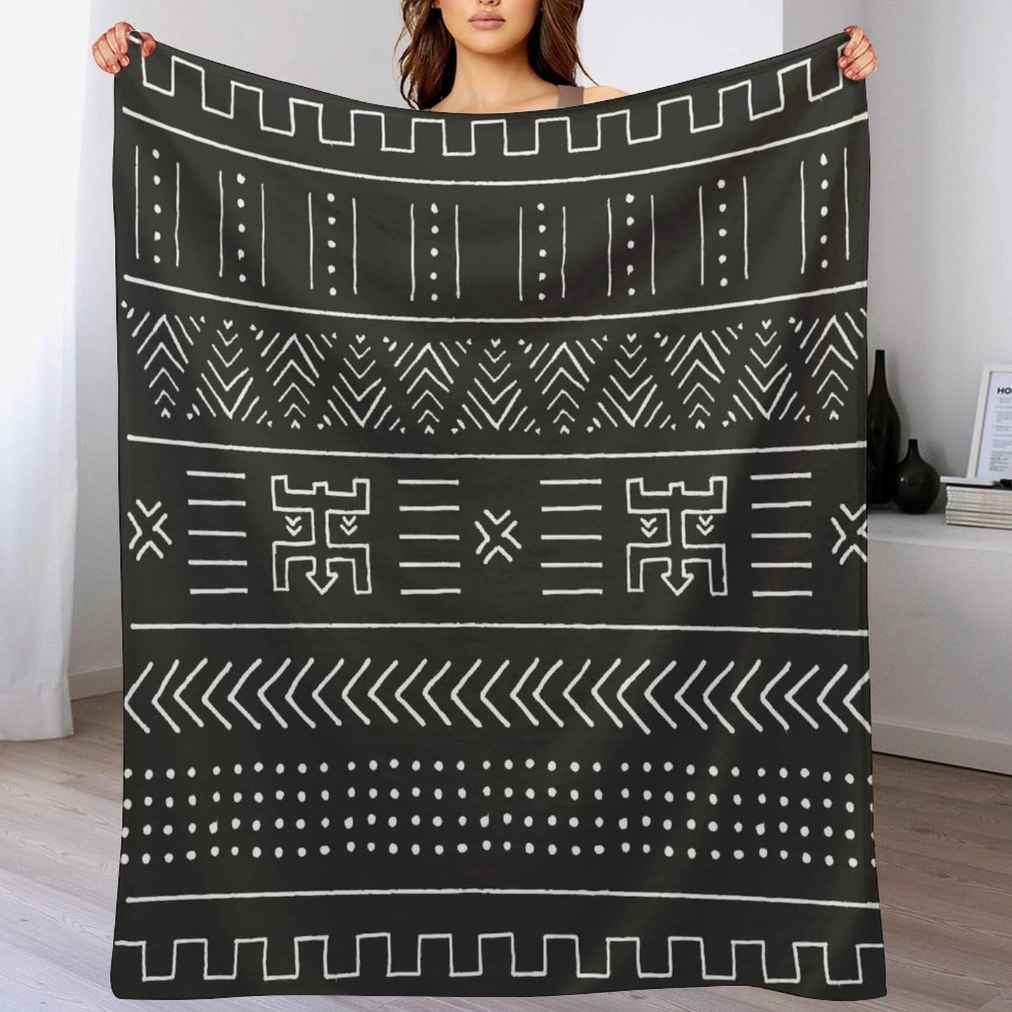 ZhiRain African Traditional Geometric Throw Blanket Black and White Tribal Ethnic Blanket for Sofa Bed Couch Chair Or Dorm 50"x60"