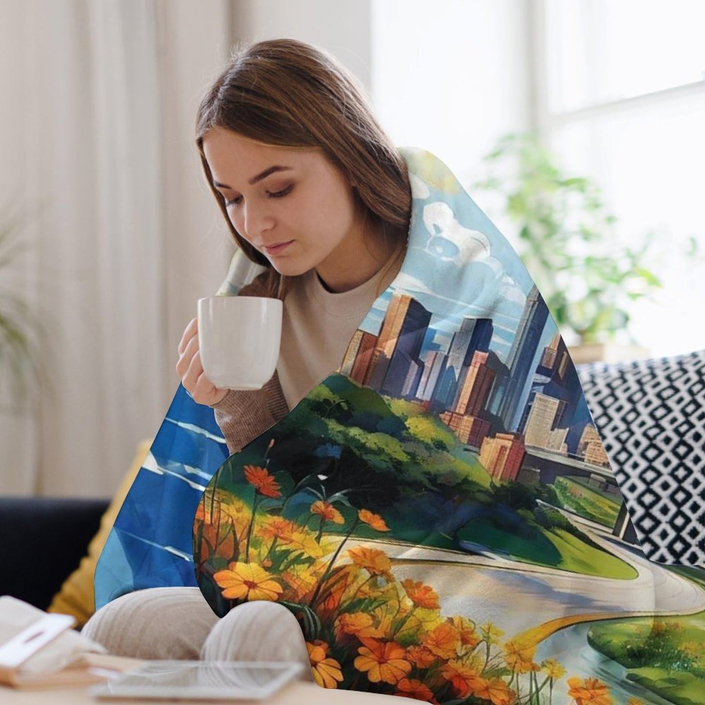 Atlanta Georgia City Skyline Landscape Abstract Blanket Soft Flannel Lightweight Blanket Outdoor Travel Carry Living Room Bedroom Sofa Decoration Gifts 50x60 Inch