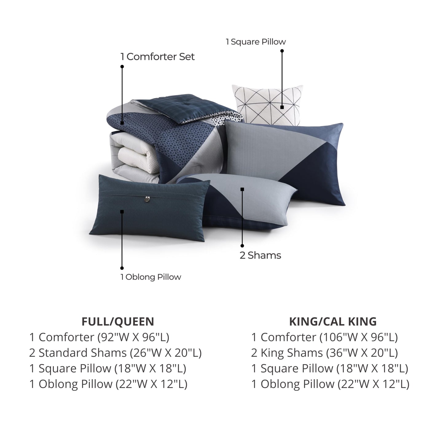 Bebejan Geo Fusion 5 Piece Comforter Set, 100% Cotton Sateen, 220 Thread Count, Patchwork Reversible Bedding Comforter Set, 1 Comforter, 2 Shams & 2 Pillows (King/Cal King)