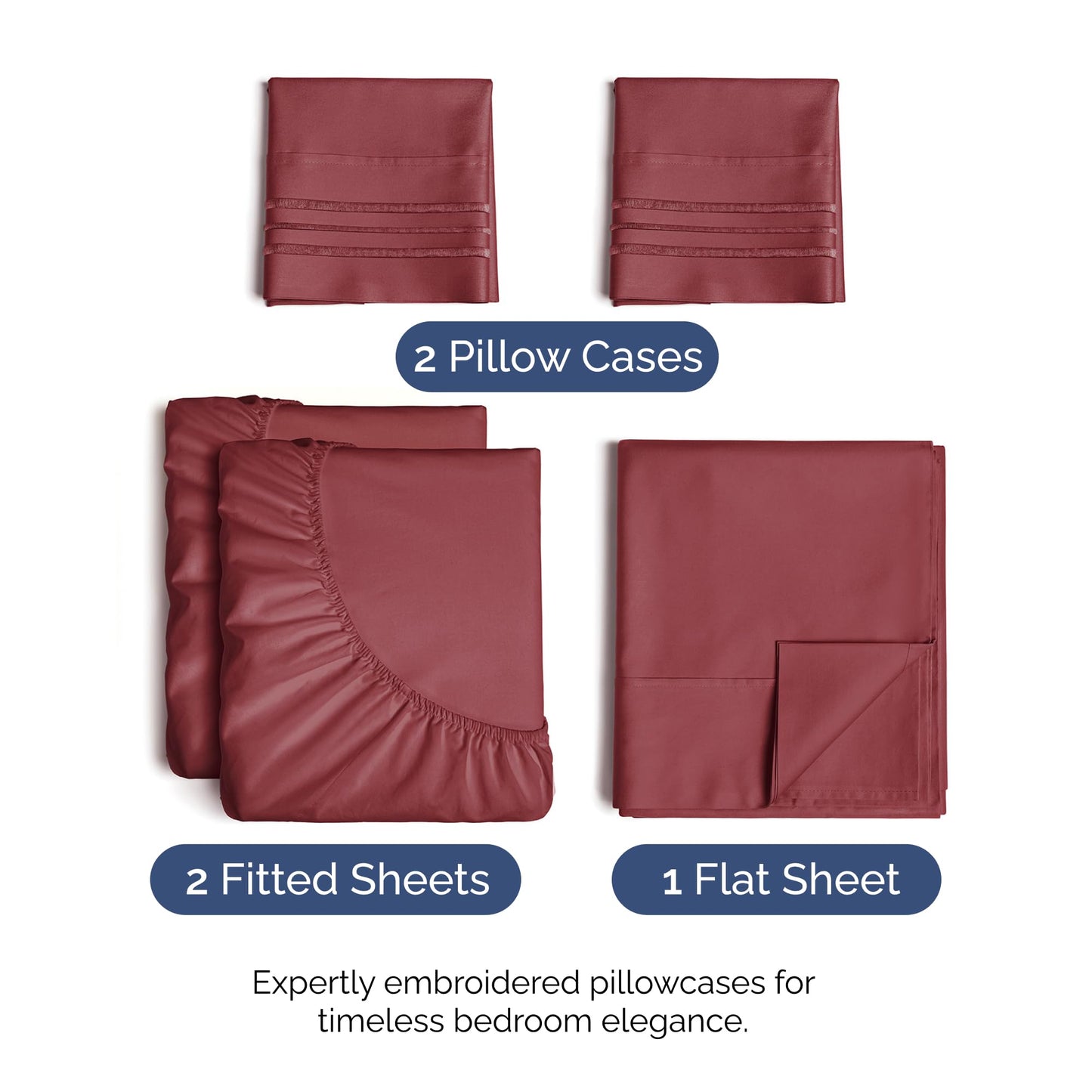 Split King Size 5 Piece Sheet Set - Comfy Breathable & Cooling Sheets - Hotel Luxury Bed Sheets for Women & Men - Deep Pockets, Easy-Fit, Soft & Wrinkle Free Sheets - Burgundy Oeko-Tex Bed Sheet Set