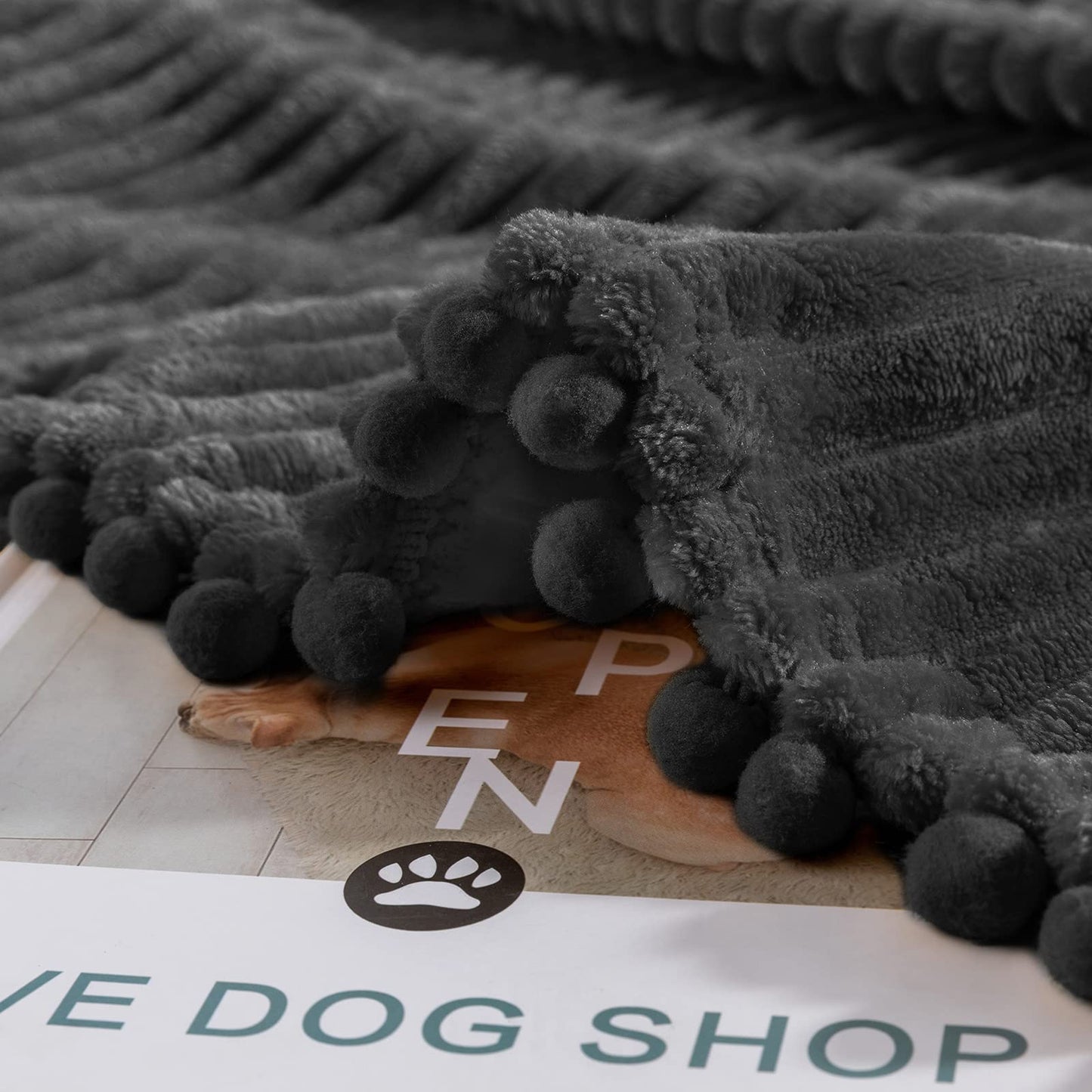 DISSA Fleece Blanket Throw Size – 51x63, Black – Soft, Plush, Fluffy, Fuzzy, Warm, Cozy – Perfect Throw for Couch, Bed, Sofa - with Pompom Fringe - Flannel Blanket Throw Blanket