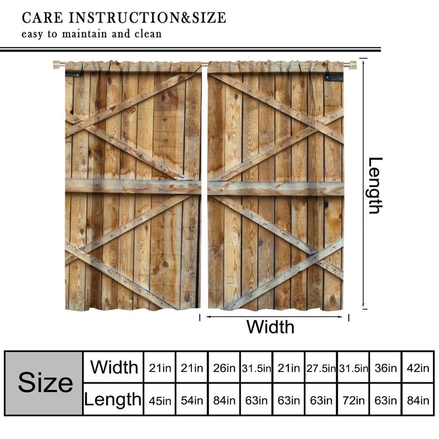 Wood Barn Door Decor Curtain, Natural Farmhouse Rustic Warm Double Wooden Door Pattern Print Rod Pocket Window Treatments, for Living Room Bedroom 42" W X 45" L