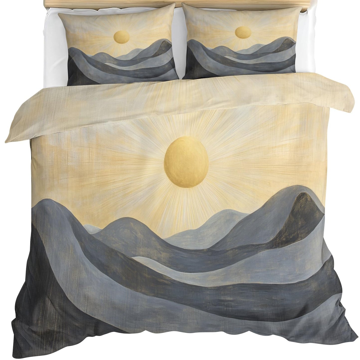 PAISUOQ Mountains Duvet Cover Full Size, Abstract Mountains Bedding, 3 Piece, Soft Microfiber Patterned Comforter Cover with Zipper Ties & 2 Pillowcase, Nature Drawing Bedroom Decor & Gifts