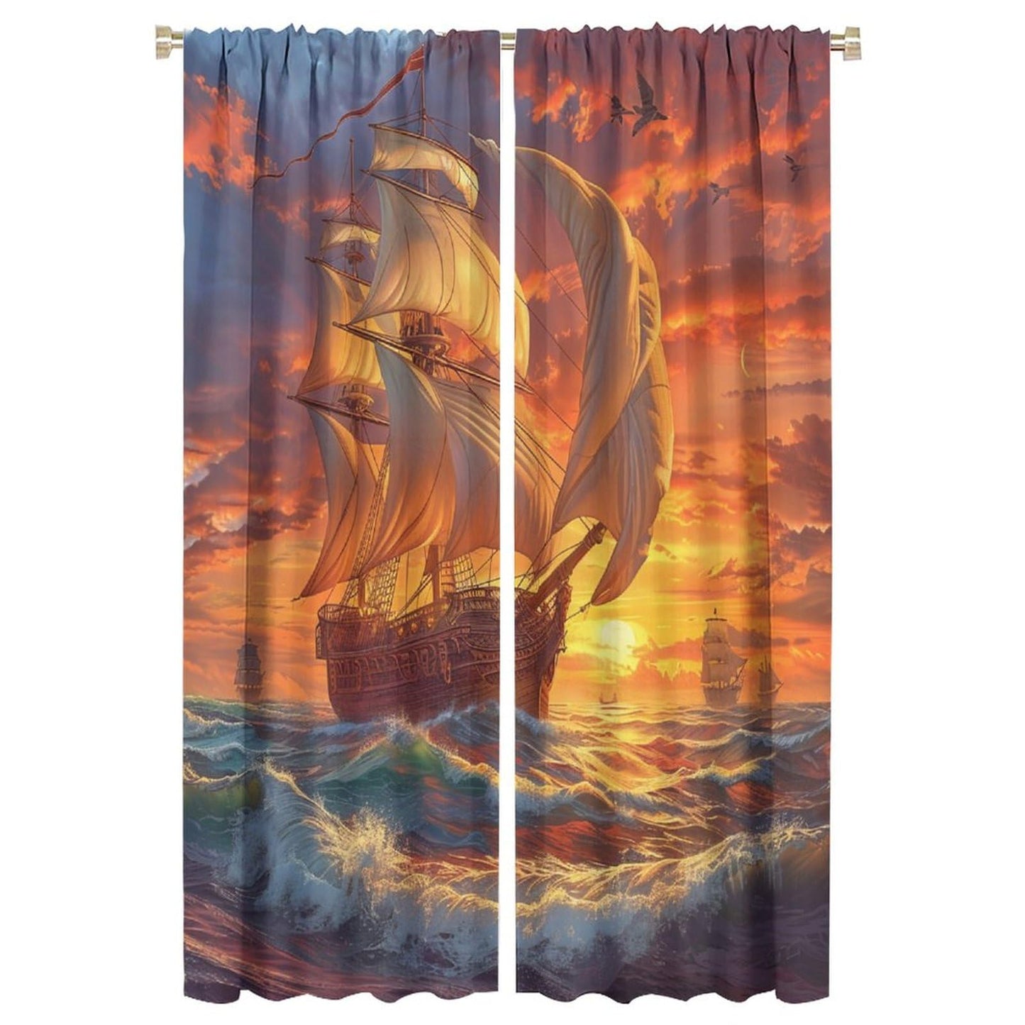 TOWINSFB Fine Sailboat Ship Ocean Blackout Curtains for Living Room Bedroom, Nature Landscape Window Curtains Rod Pocket Thermal Insulated Window Drapes, 2 Panels, Each 21" W x 63" L