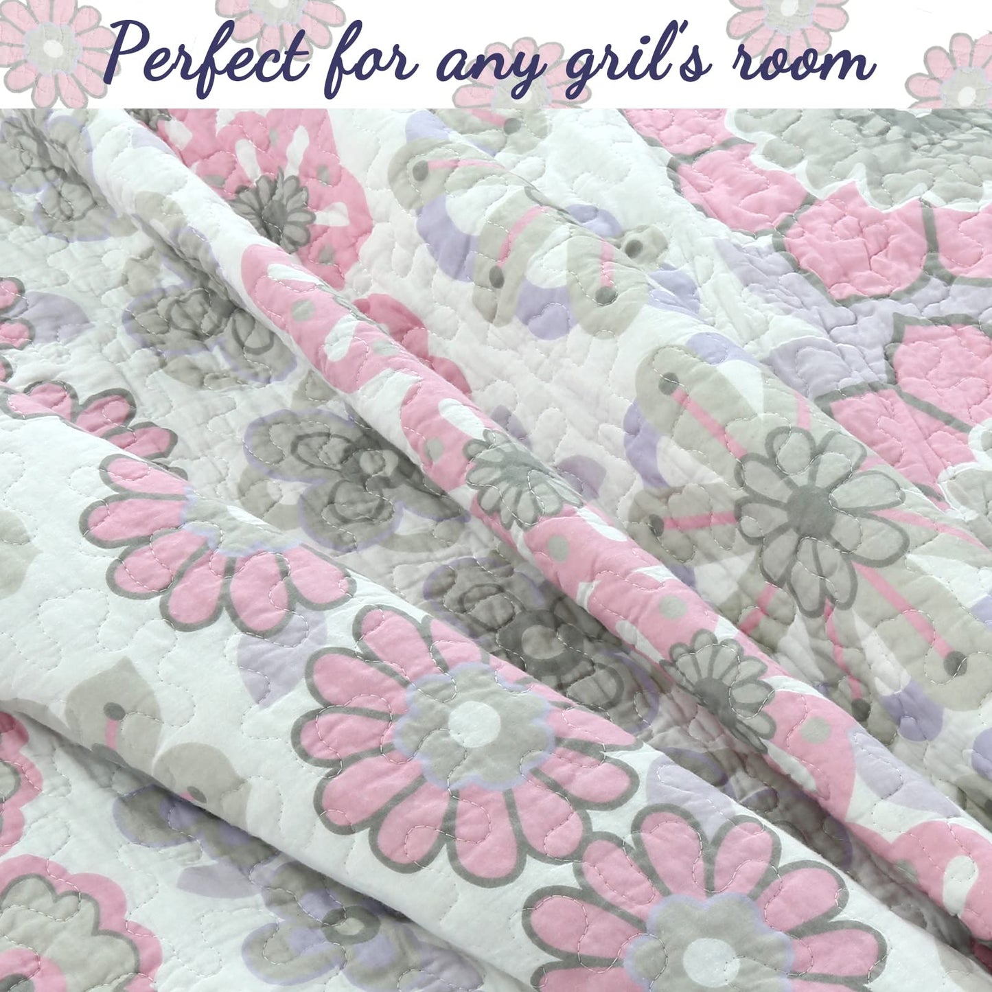 Cozy Line Home Fashions Light Purple Lavender Pink Floral 100% Cotton Reversible Quilt Bedding Set, Bedspread, Coverlet for Girls (Lilac Flower, Twin - 2 Piece)