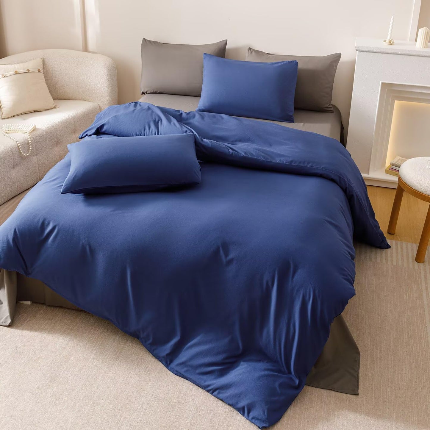CLOTHKNOW Blue Queen Comforter Set Royal Blue Bedding Comforter Sets Soft Comforter for Men Women with 2 x Pillow Cases