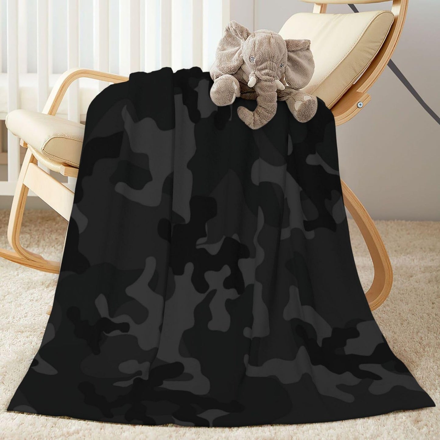 Perinsto Black and Grey Camouflage Throw Blanket Ultra Soft Warm All Season Military Camo Decorative Fleece Blankets for Bed Chair Car Sofa Couch Bedroom 60"X50"