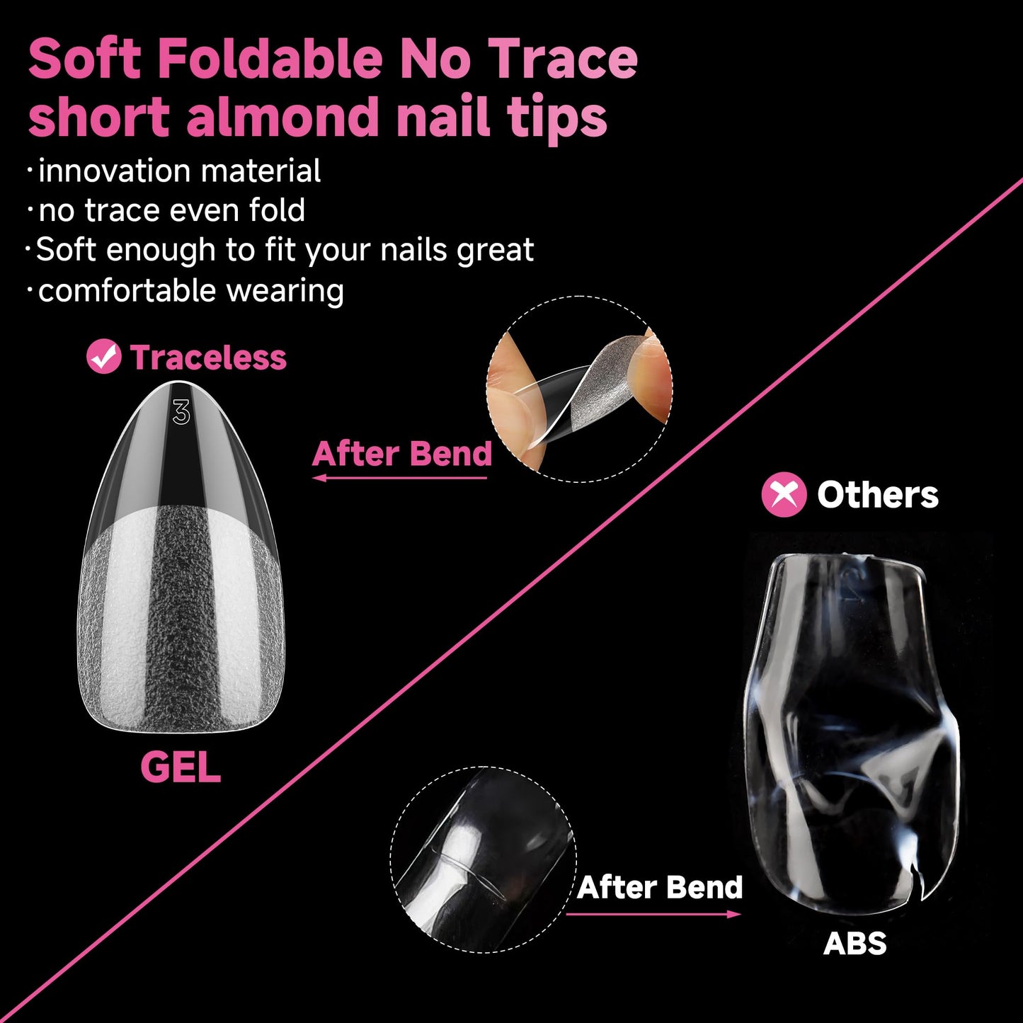 UNA GELLA Short Almond Nail Tips, 312pcs Short Almond Gel Nail Tips Shape Pre Etched Press On Nails Clear Acrylic Fake Nails No C Curve for Full Cover Nails Extension Home Art DIY Salon 12 Sizes