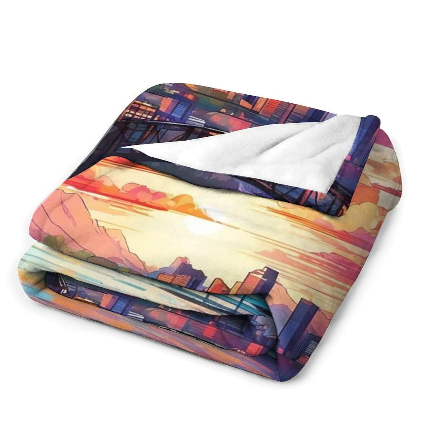 Wilmington Delaware City Skyline Landscape Abstract Blanket Soft Flannel Lightweight Blanket Outdoor Travel Carry Living Room Bedroom Sofa Decoration Gifts 60x80 Inch
