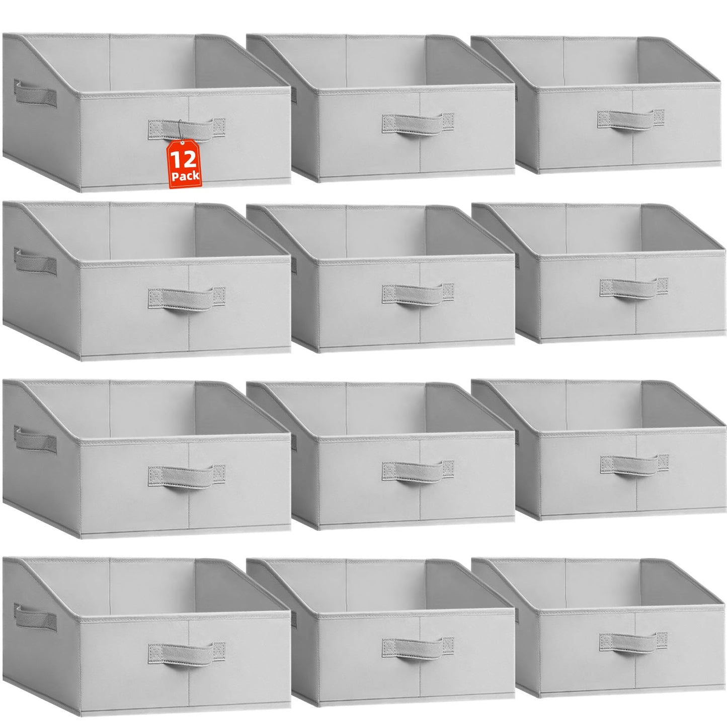 Criusia Closet Organizers Bins 12 Pack - Large Closet Shelf Organizer with Handles - Fabric Trapezoid Home Organization and Storage Baskets for Organizing Clothes Toy Blanket Towel Purse Hats