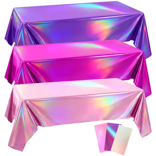 Tiamon 3 Pack K Pop Style Tablecloth 108 x 54 Inch Plastic Disposable Iridescent Korean Tablecloth Purple Pink Kpop-Style Table Cover for Girls Birthday Decorations 80s 90s Music Party Supplies