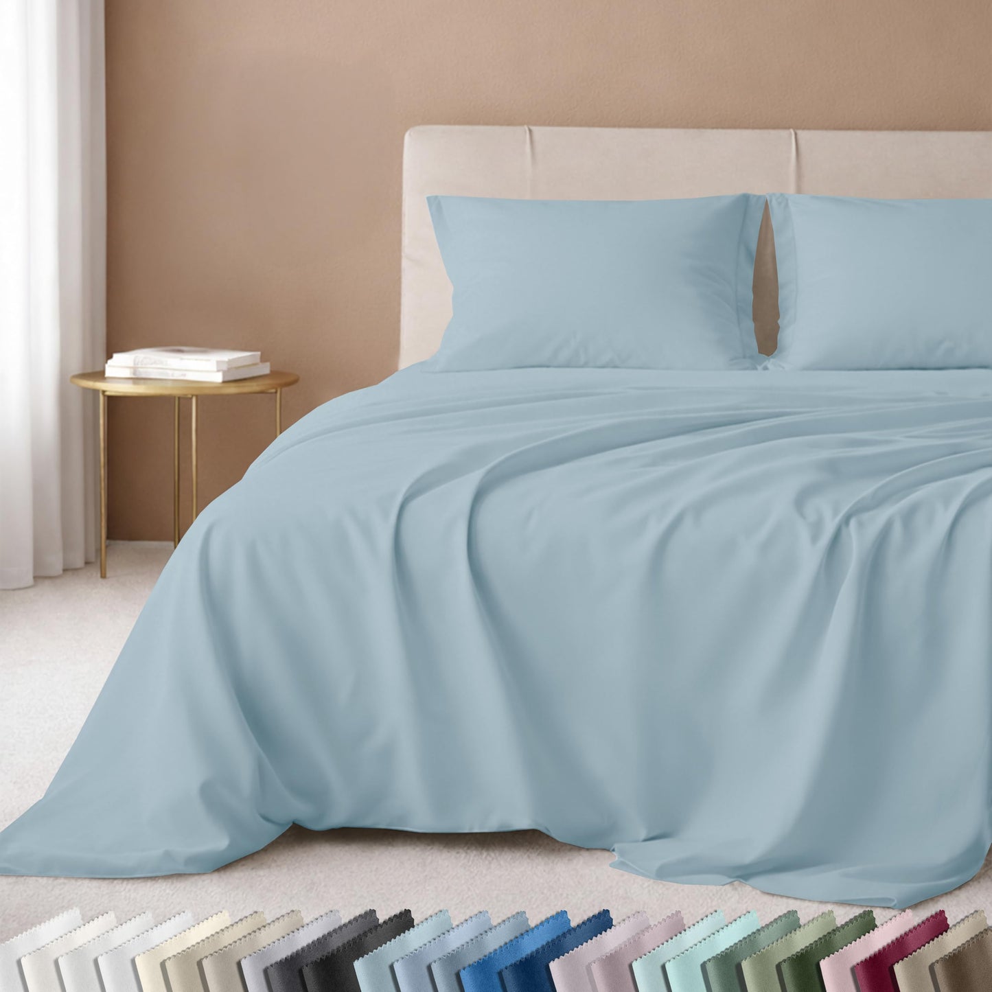 California Design Den 100% Cotton Sheets Queen Size Set - 600 Thread Count Sateen Queen Bed Sheet Set, Deep Pockets with All Around Elastic, Snug Fit, Durable Bedding - Sea Mist Blue