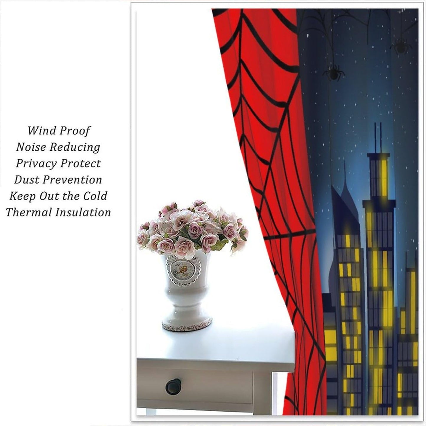 Djaby Spider Web Curtains, Red Scary Spider Web Super Hero Window Treatments Drapes for Kids Baby Nursery Room Bedroom Living Room 42" W X 45" L(No Blackout)