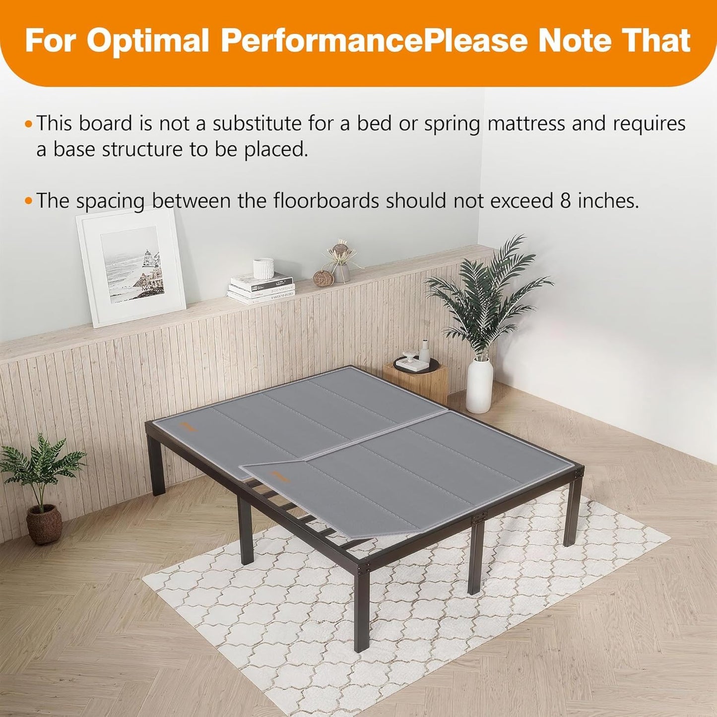 Drwwi Bunkie Board King 10mm(76” x 80”), Anti-Sag, Non-Slip Base & Noise-Free,Folding Mattress Support Board for Metal Bed Frame，Grey