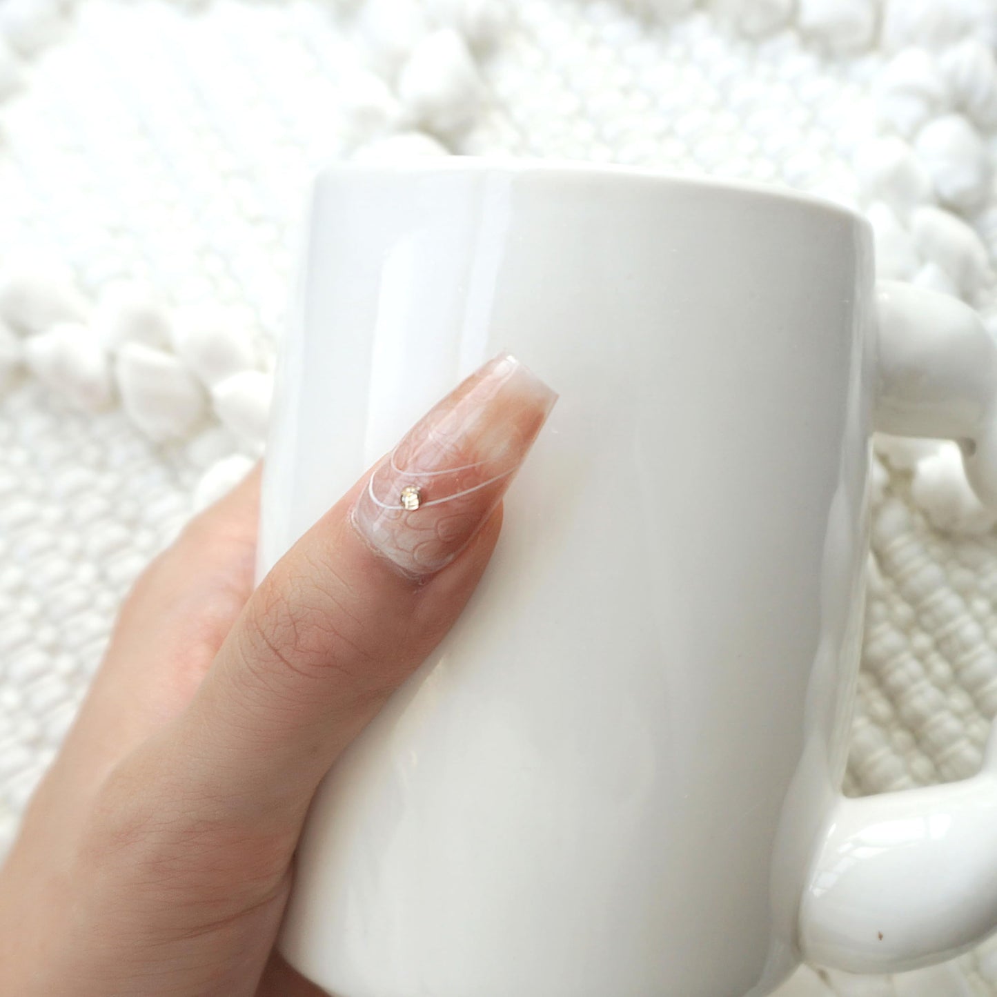 [GLORS] Purly Handmade Medium Ballerina Press on Nails | Handmade Ice Coffee Brown Retro Pearl Fake False Nails, 10 Pieces (Medium, MB)