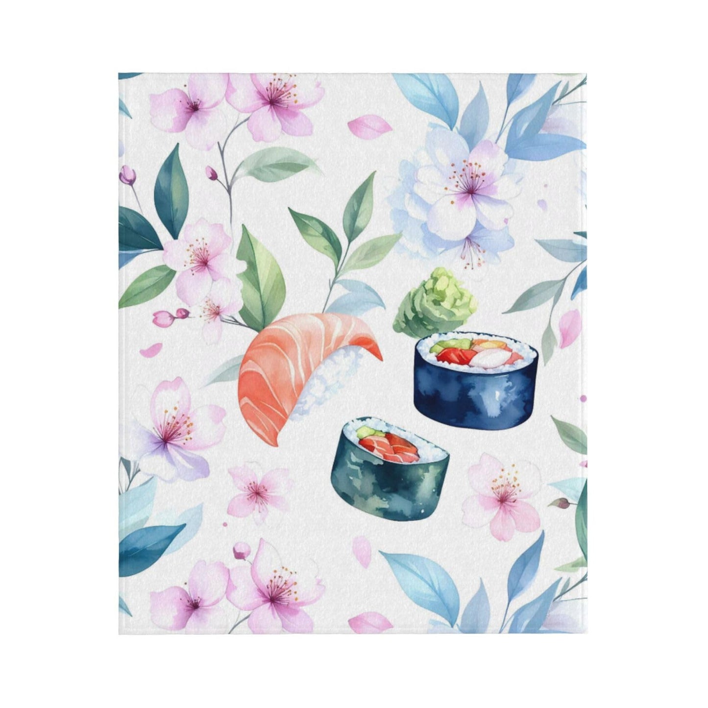 Duuppgo Sushi and Flower Throw Blanket 60x50 Inch – Ultra Soft Anti-Pilling Flannel Blankets, Lightweight & Warm for Sofa, Bed, Camping, Travel
