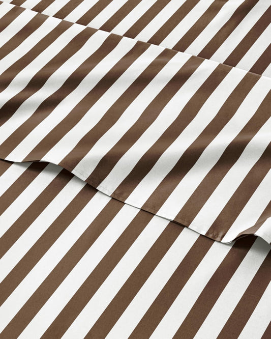 Striped Sheets - Brown Striped Sheets - 1 Flat & 1 Fitted & 2 Pillowcases w/ Deep Pockets – Comfy, Wrinkle & Fade Free - Ultra-Soft, Breathable & Cooling – Luxury Pinstripe Bedding - Full Size Bed Set