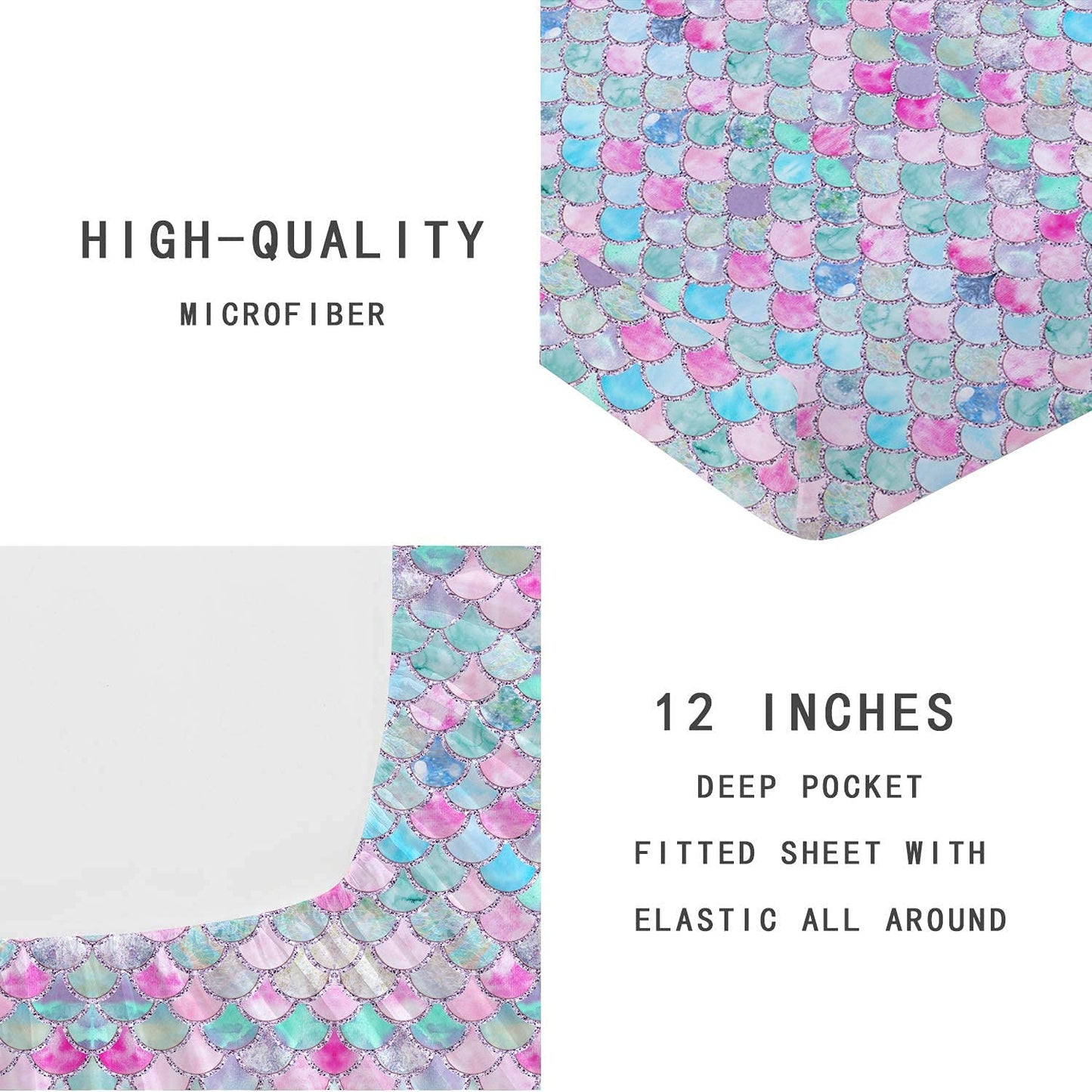 MUSOLEI Mermaid Fitted Sheet Set 3D Rainbow Scales Girls Bedding Set Girl Bed Sheets Girls Twin Sheets 1 Deep Pocket Fitted Sheet with 1 Pillowcase Wrinkle Free Cozy Microfiber (Twin)