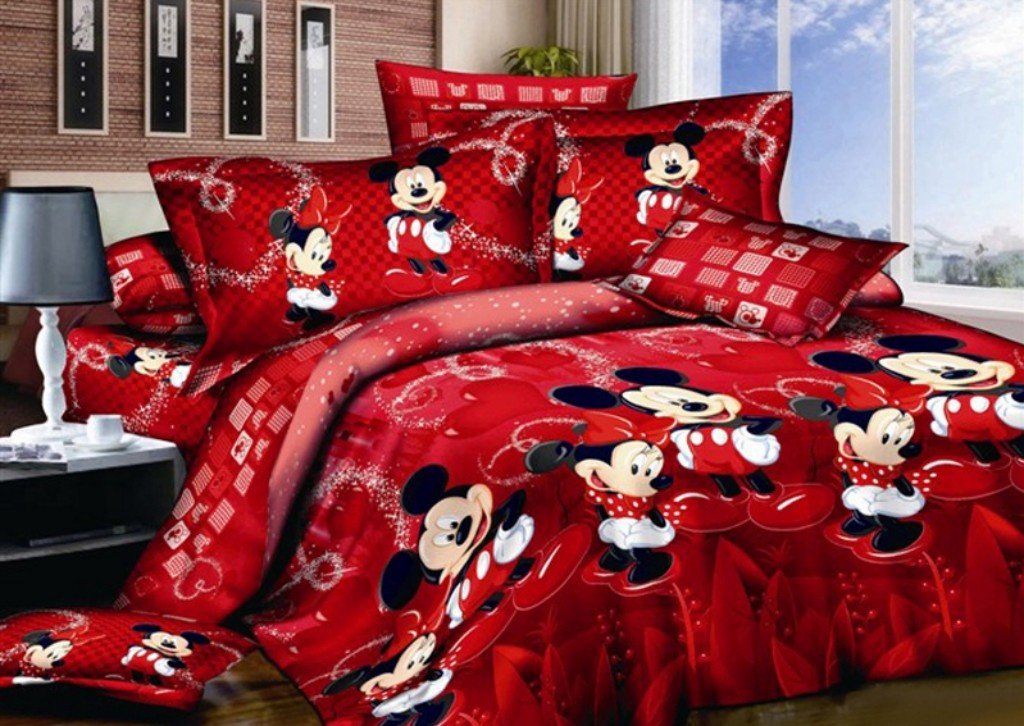 Haru Homie 100% Cotton Kids Reversible Printing Mickey Mouse Couples Duvet Cover 3PCS Bedding Set with Zipper Closure,Queen(No Comforter)