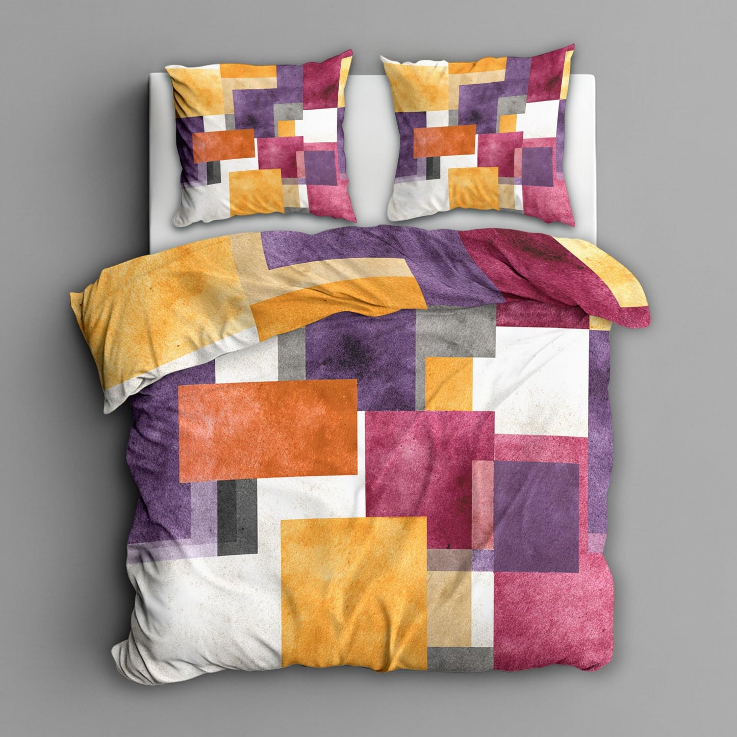 3D Geometric Queen Duvet Cover Set 3 Piece, Watercolor Abstract Art Reversible Bedding with 2 Pillow Shams, Zipper & Ties, Ultra Soft Microfiber, Geometric Bedroom Decorations 40A-T