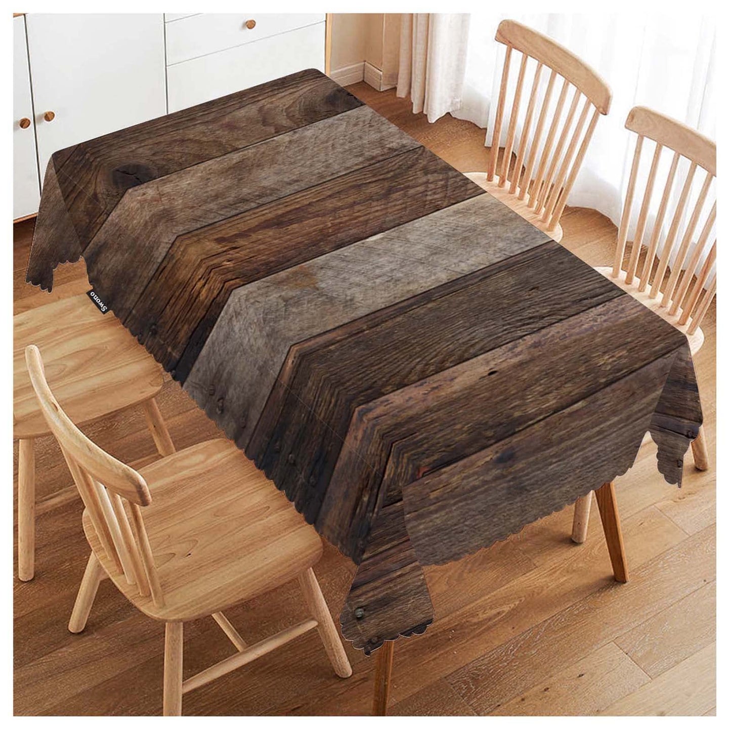 Swono 52x70 Inch Wood Plank Tablecloth Retro Wood Texture Brown Farmhouse Dining Table Cloth Anti-Stain Talking Table Cover for Kitchen Dinning Room Coffee Store Restaurant