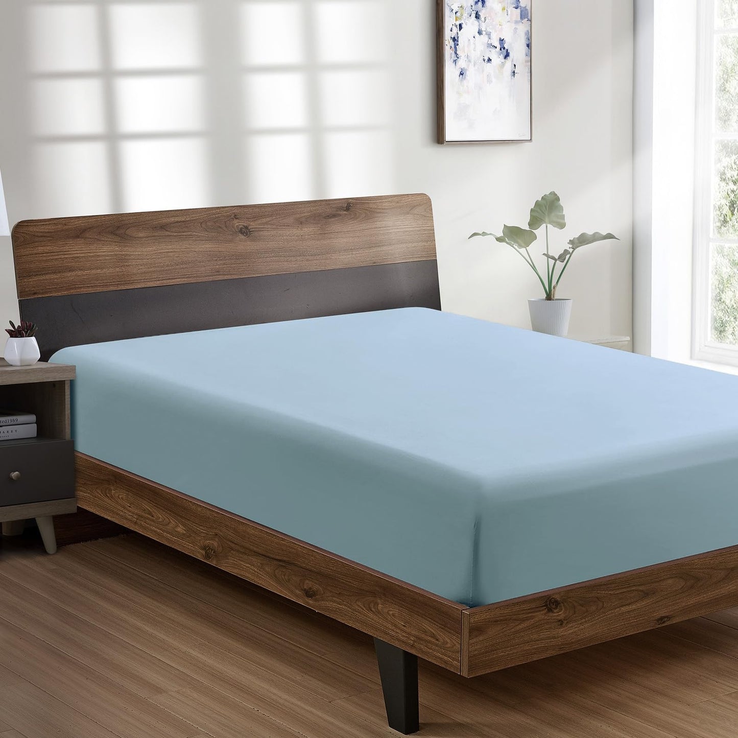 FreshCulture Queen Fitted Sheet - Hotel Quality, Ultra Soft & Breathable Brushed Microfiber, Deep Pocket, Cooling Fitted Sheets for Queen Size Bed (Sky Blue)