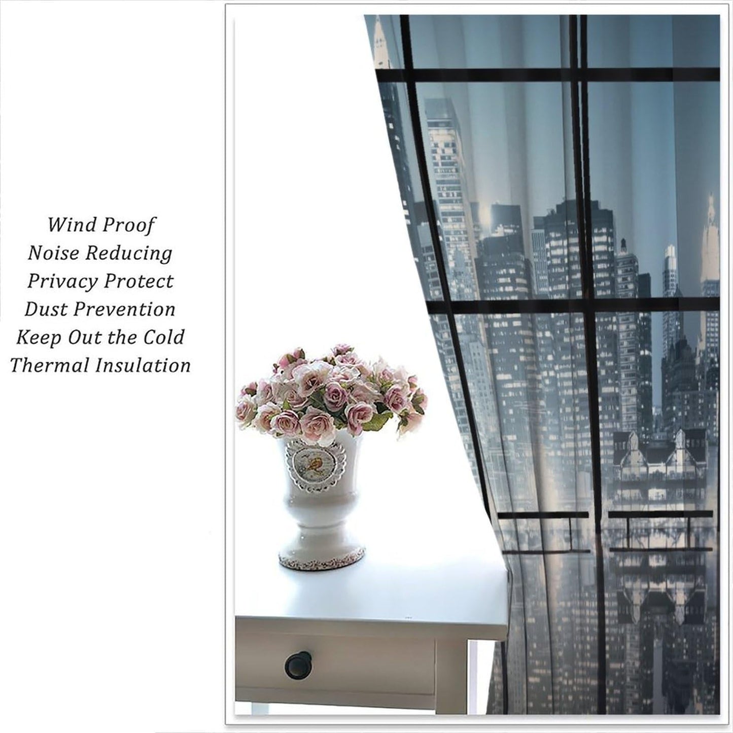 YSWOW City Landscape Blackout Curtains Modern New York City Scenery Night Skyscrapers Art Printed Window Drapes for Bedroom Living Room Decor Fabric 2 Panels 42x45 Inch 30% Shading Rate
