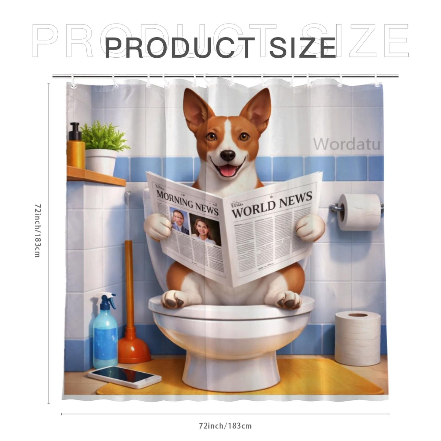 Wordatu Black Labrador Dog Read Book Shower Curtain Bathroom Fabric Waterproof Polyester Fun Pet Puppy 12 Hooks 72x72 Inches