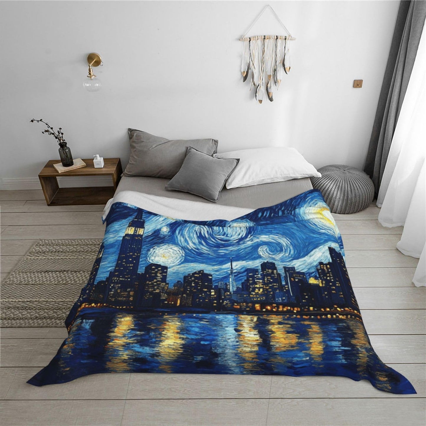 Cafemira Ultra-Soft Flannel Blanket,City Night View,Cozy Adults Fleece Blankets,40x30 Inch,for Sofa,Bed,Camping,Office nap,Couch Knee Throws,All Season,Practical Home Decor,Easy to fold