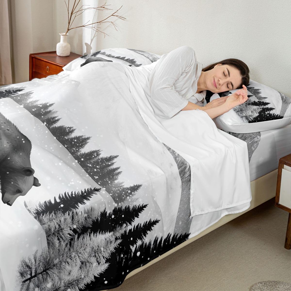 Erosebridal Rustic Bed Sheets Full | Bear Jungle Hunting Sheet Set for Kids Boys Girls Cabin Farmhouse Sheets Countryside Wildlife Flat Fitted Sheet 3 Pcs