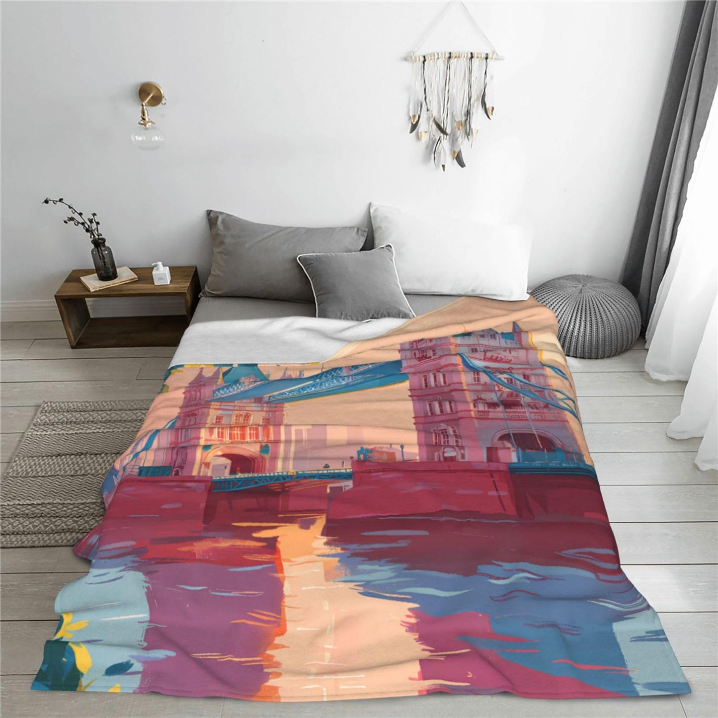 Modern Art London Bridge Fleece Blanket, Ultra Soft Fleece Throw Blanket for Bedding Sofa and Travel