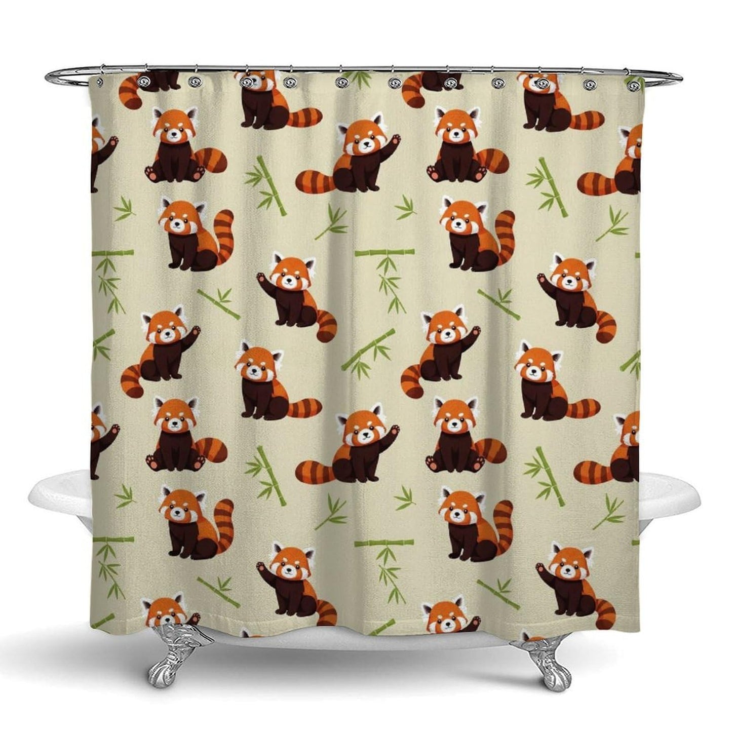 Meaudiwes Classic Bathroom Decoration Shower Curtain Set with Curtain Hooks Red Panda Art, 72"x 70"
