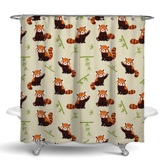 Meaudiwes Classic Bathroom Decoration Shower Curtain Set with Curtain Hooks Red Panda Art, 72"x 70"