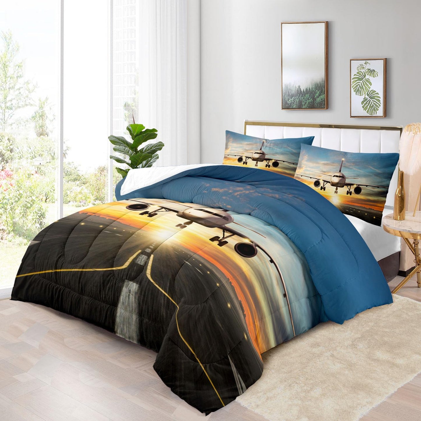 Raphus cucullatus Airplane Comforter Set - Twin Airplane Bedding Sets for Boys, Outer Space Twin Bedding Sets