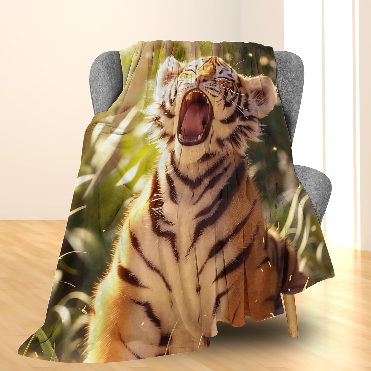 Ti Caldi Cute Tiger Blanket, Soft Fuzzy Lightweight Animal Flannel Throw Blanket Perfect for Couch, Bed, Travel & Outdoor Use, Warm Fluffy Cozy Decor Blankets for Adults Kids Women Girls 60×50 in