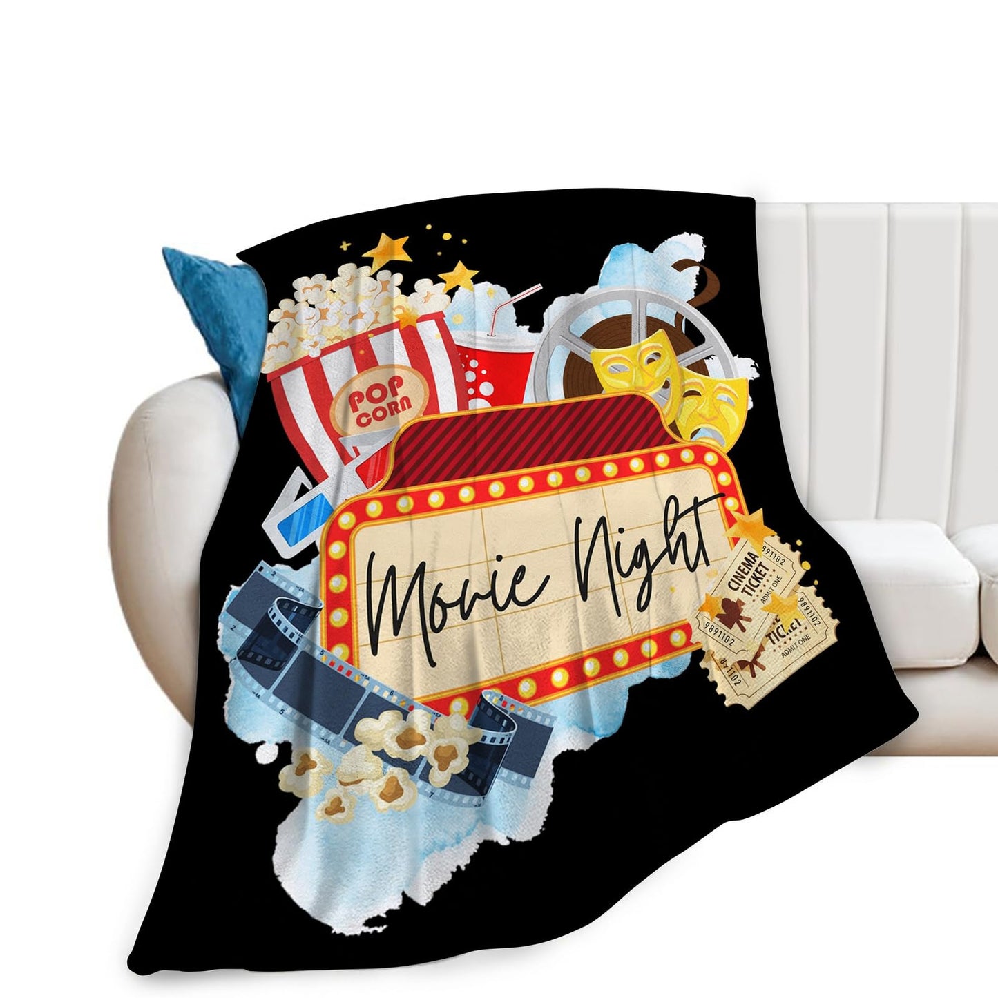 Golakra Movie Blanket Movie Lover Throw Blankets Plush Cozy Flannel Fleece Fuzzy Theater Home Film Cinema Blanket Gifts for Girls Women Men Boys Kids Bed 50"X40"
