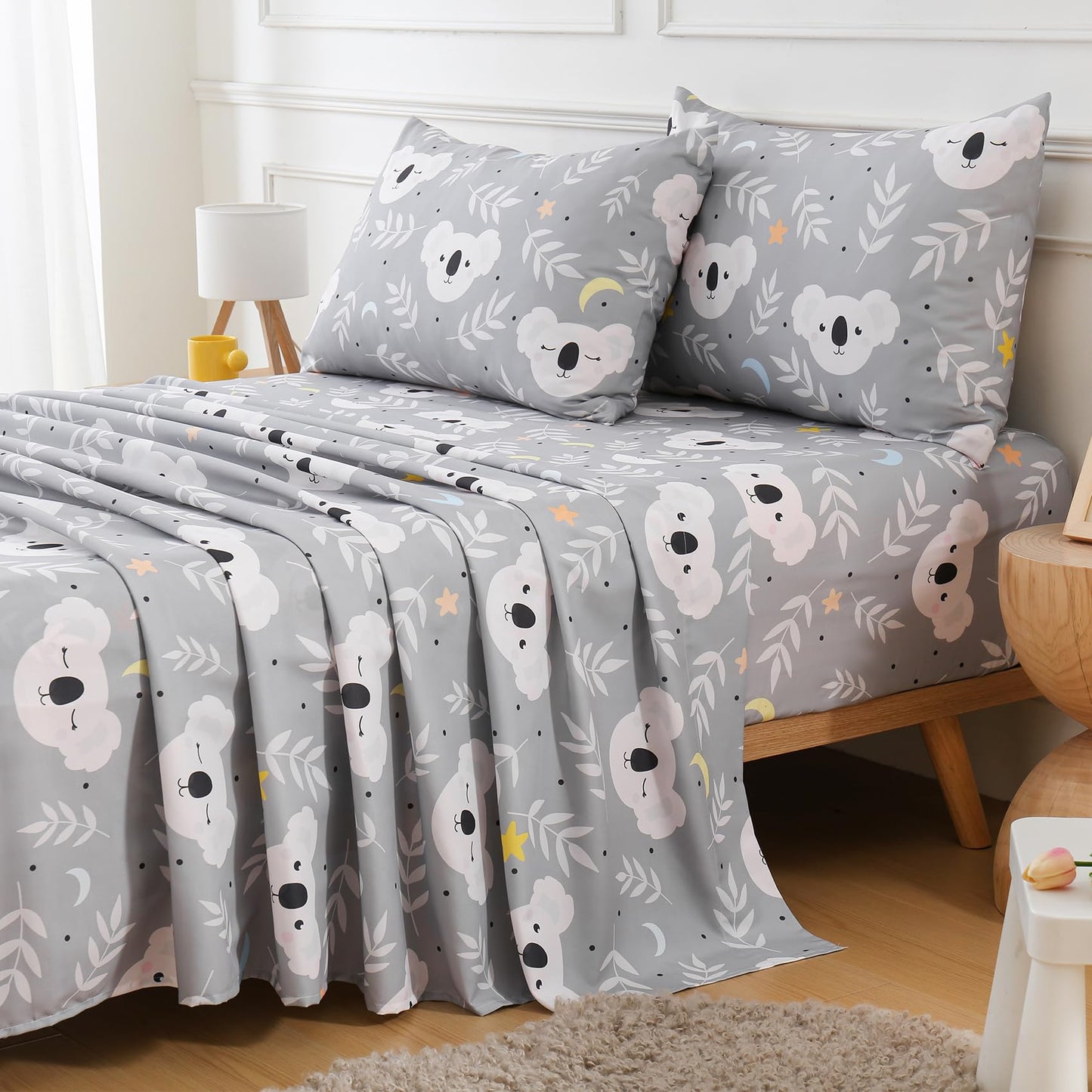 CIMVI Twin Sheets Set for Kids Cute Koala Bed Sheets Boys 3 Pieces Soft Microfiber Bed Sets with Deep Pocket Cartoon Animal Printed for Children