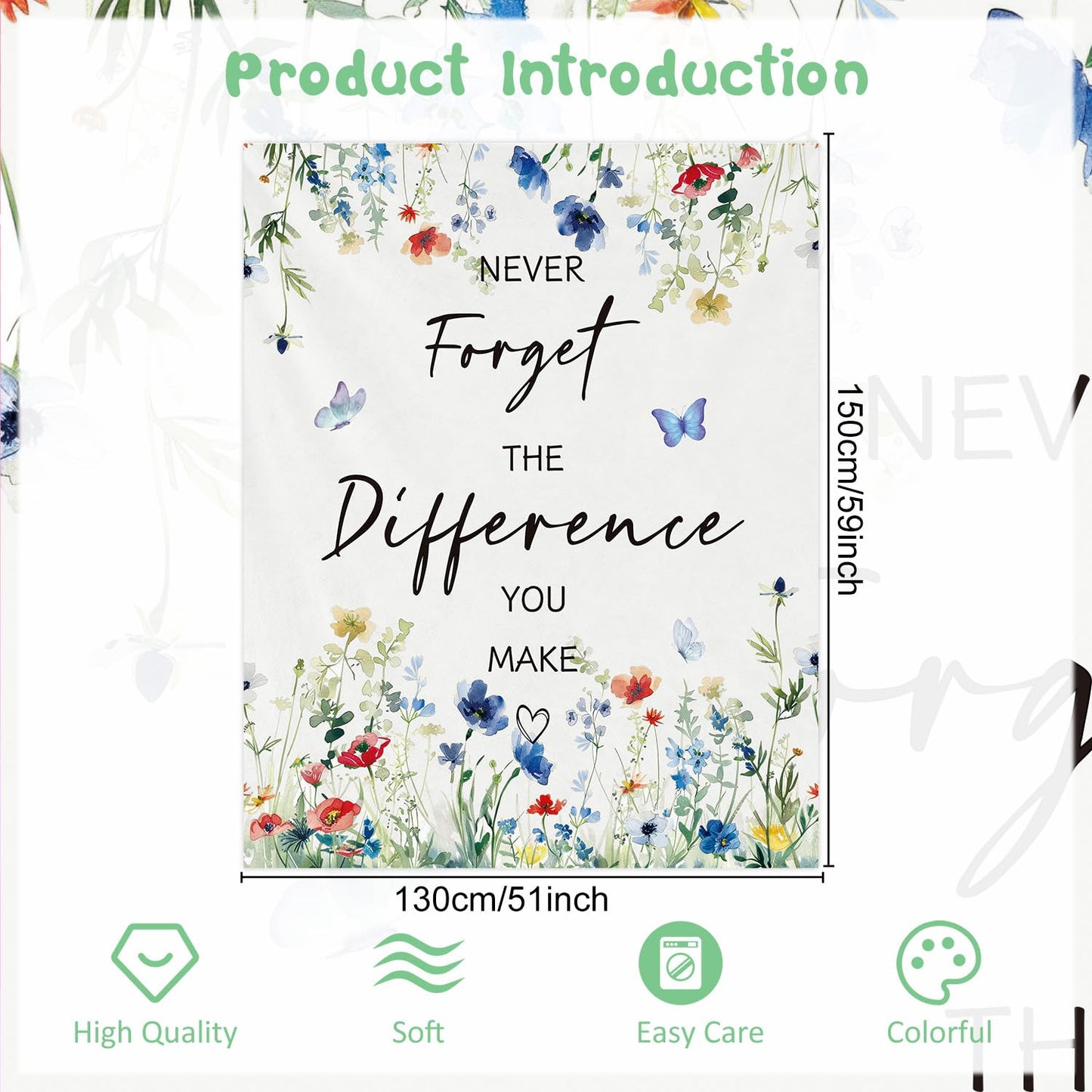 Wxiben Thank You Gifts for Women - Never Forget The Difference You Make Throw Blanket Inspirational Appreciation Gift for Coworkers Friends Employee Teacher Farewell Retirement Gift 60 x 50 Inches