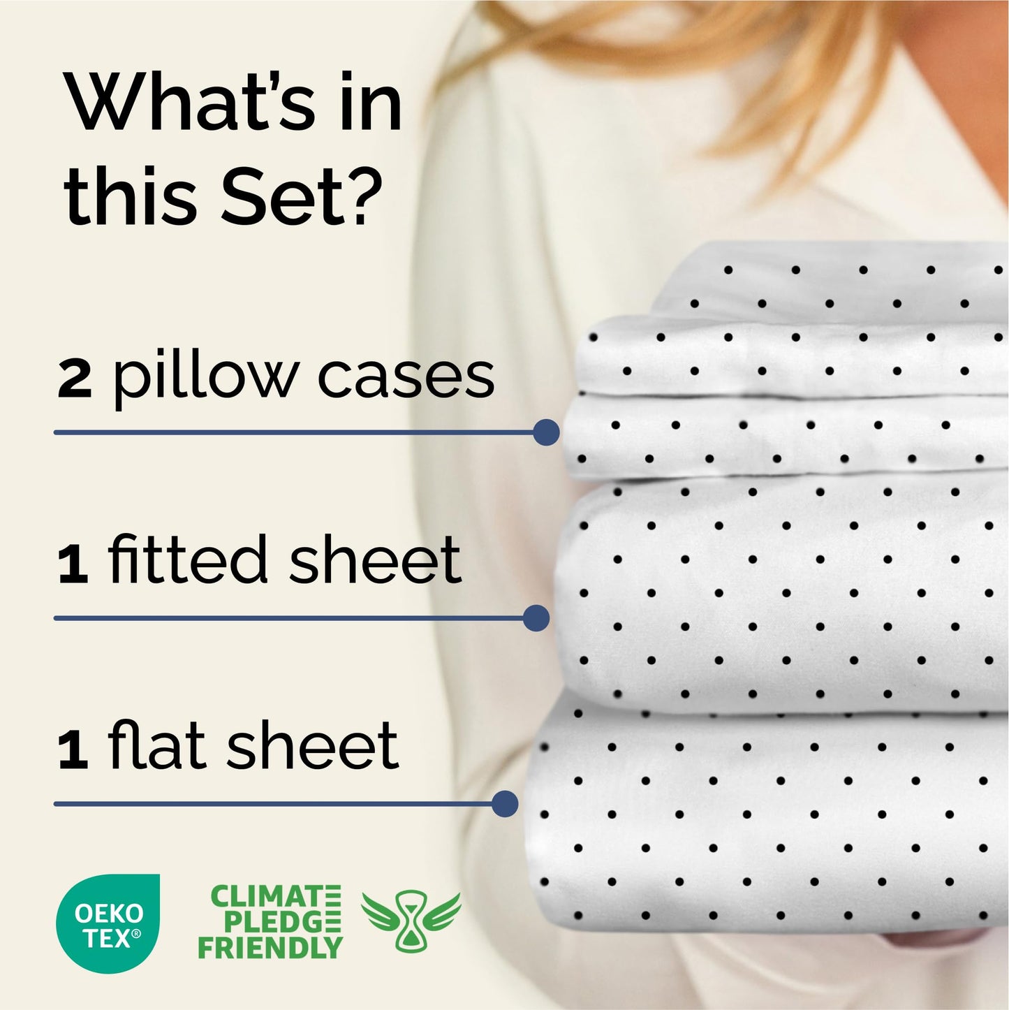 Blue Polka Dots Bed Sheet Set – 1 Flat & 1 Fitted Sheet & 2 Pillowcases w/ Deep Pockets – Polka Dot Bedding - Wrinkle & Fade Resistant - Soft, Breathable & Cooling - Comfy, Luxury Bed Set - Queen Size
