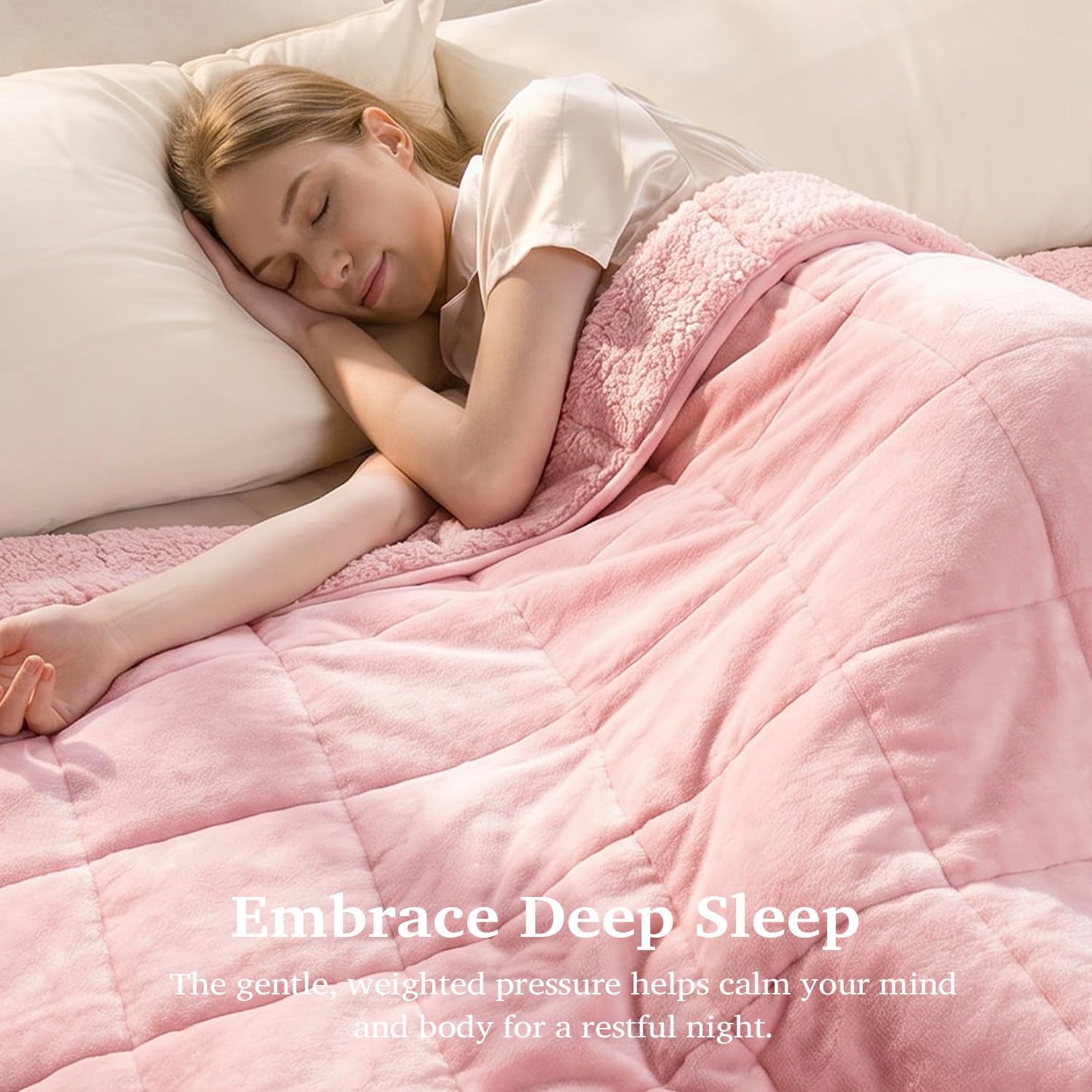 Sivio Sherpa Fleece Blanket for Adult, 15lbs Heavy Fuzzy Throw Blanket with Soft Plush Flannel, Reversible Twin Size Super Soft Extra Warm Cozy Fluffy Blanket, 48x72 Inch Dual Sided Pink