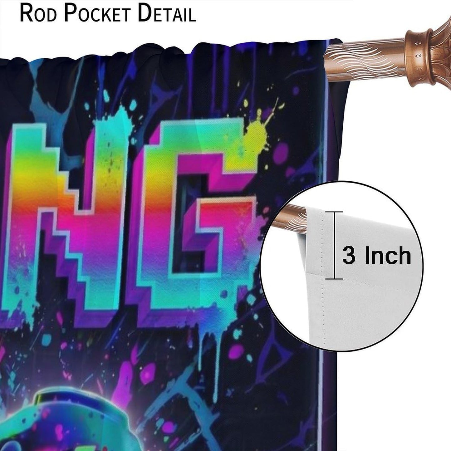 VUMIVI Gaming Curtains Cool Rainbow Neon Splatter Game Controller Just Five More Minutes Quote Rod Pocket Window Treatments for Boys Bedroom Gamer Room Apartment Dorms Cafe 42" W X 44.5" L