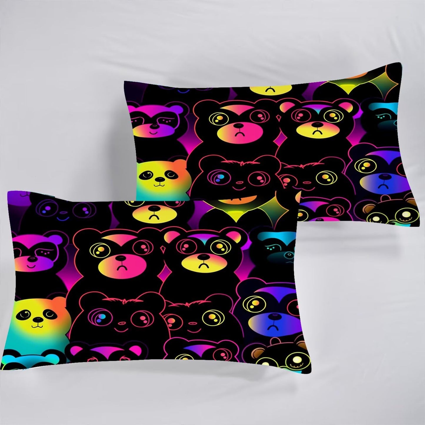 VTKON Lesser Panda Sheets Set Twin for Girls Boys Black Cartoon Lesser Panda Bedding Set for Kids Room Decor Cute Kids Bed Set with 1 Fitted Sheet, 1 Flat Sheet and 1 Pillowcase